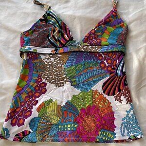 Vintage Trina Turk top Stunning Multicolor strap blouse flowing Tankini Sz 6